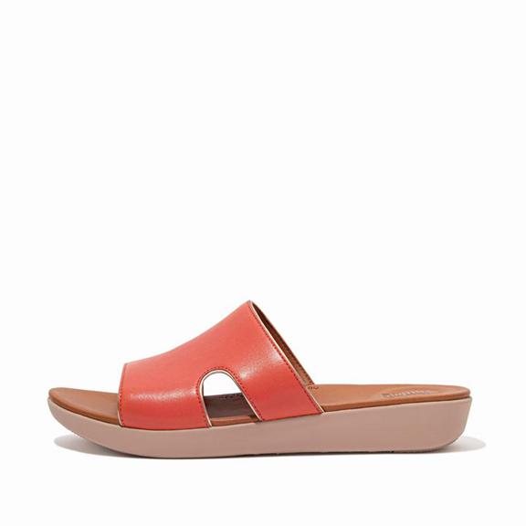 FitFlop Women's H-BAR With Pop-Trim Slides - Coral Pink (EFVNM-6278)